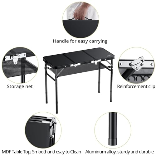 Folding Camping Table, 3ft Portable Aluminum with Adjustable Height J399078