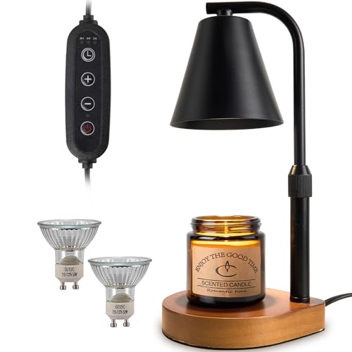 Electric Candle Warmer Lamp with Timer: Candle Warmer Lamp Adjustable Height for All Size Jar Candles, Dimmable Candle Warmer Light with 2 Bulbs for Bedroom Home Decor, Gifts for Women, White