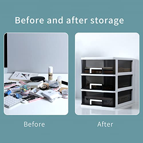 3 Drawer Plastic Storage Bins with Clear Drawers for Desktop D245