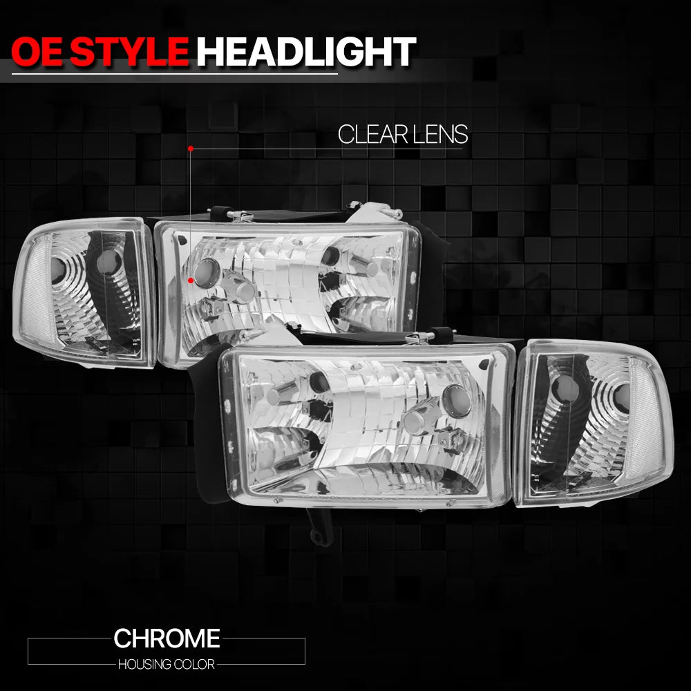 Chrome Housing Headlight Clear Corner Turn Signal Reflector for Dodge Ram 1994-2002 Z5492