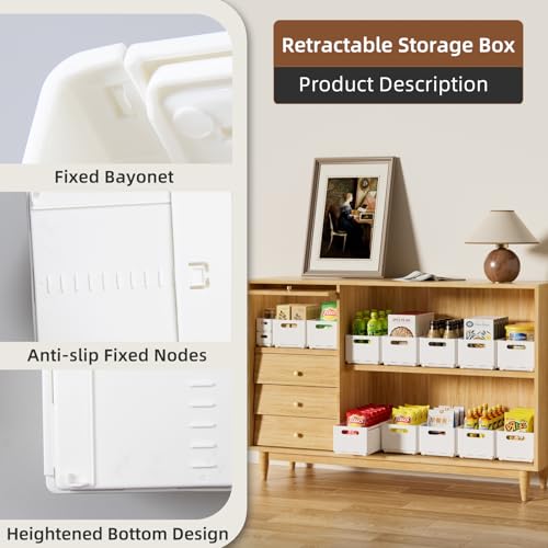 Retractable Plastic Storage Bins with Handles, Stackable Organizer for Closet Kitchen Pantry I31115