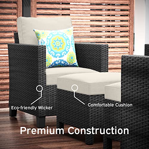 Outdoor Patio Sectional Furniture Set, 5 Piece, Brown Wicker with Beige Cushions Q713016