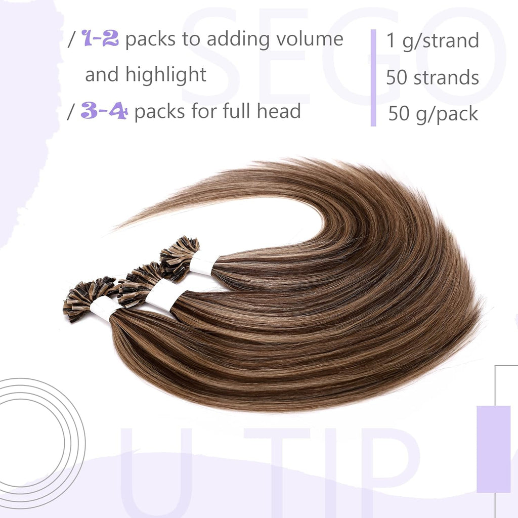 U Tip Hair Extensions Real Human Hair Keratin Fusion Natural Silky Straight 18 Inch L698285