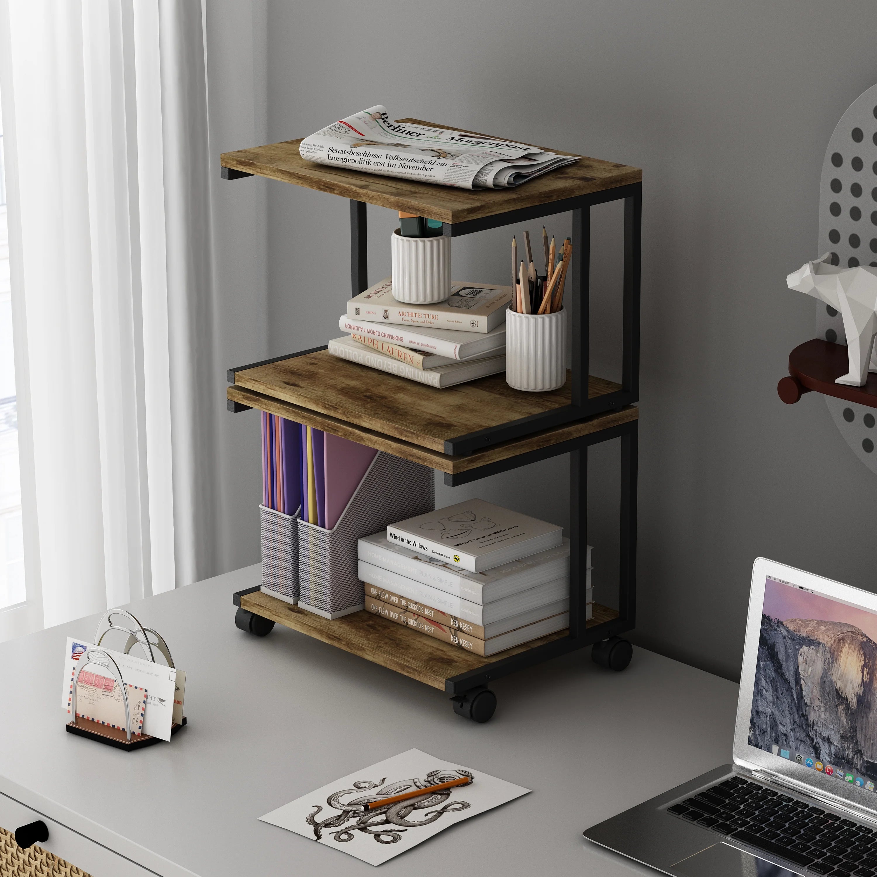 Printer Stand with Wheels and Storage B88890