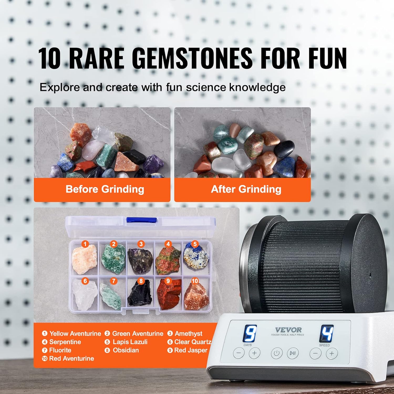Rock Tumbler Kit, 4-Speed with Timer, Stone Polishing Set P59070