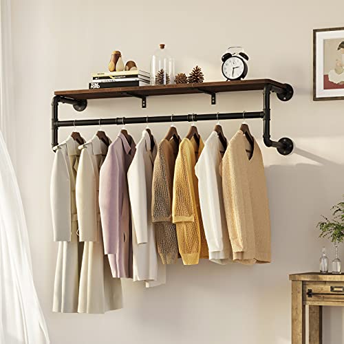 Wall Mounted Clothes Rack with Top Shelf, 45.5in Heavy Duty Garment Rack J5269