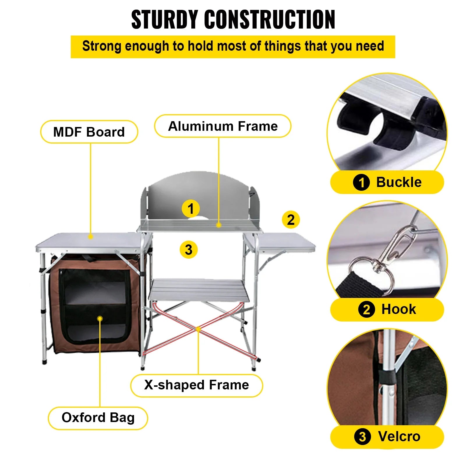 Portable Folding Camp Cook Table with Windshield and Storage Organizer W100369