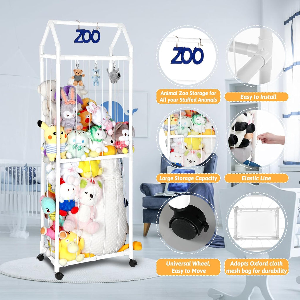 Stuffed Animal Storage Holder with Elastic Net for Bedroom W6939