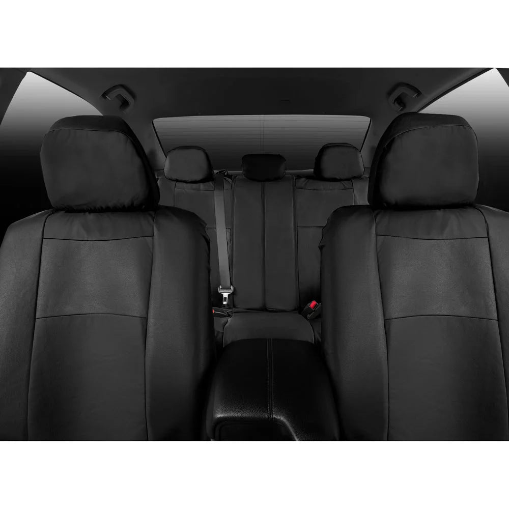 Black Faux Leather Car Seat Covers Full Set Front Rear Bench Y46449