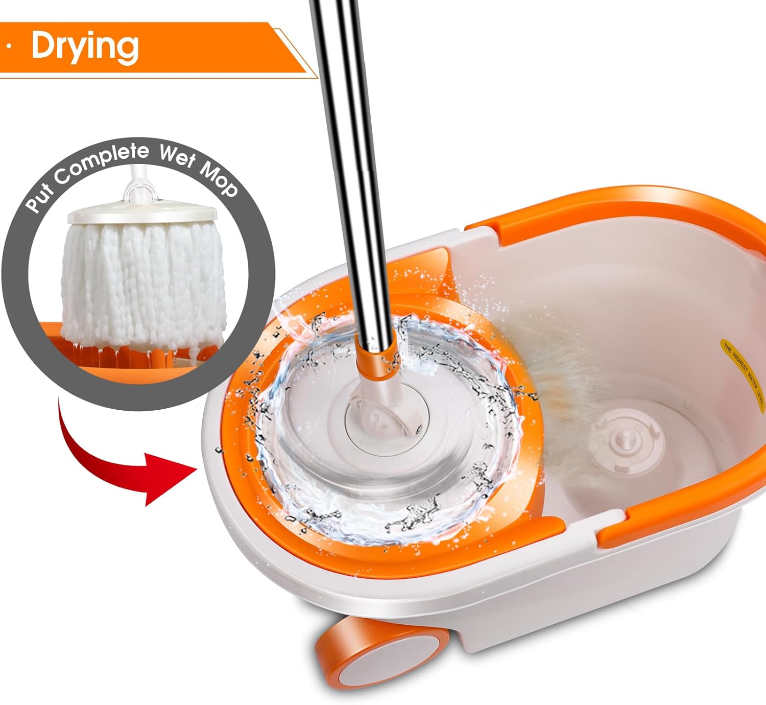 Spin Mop & Bucket with Wringer, Floor Cleaning, Stainless Steel, 7 Microfiber Refills, 57" Handle P81576