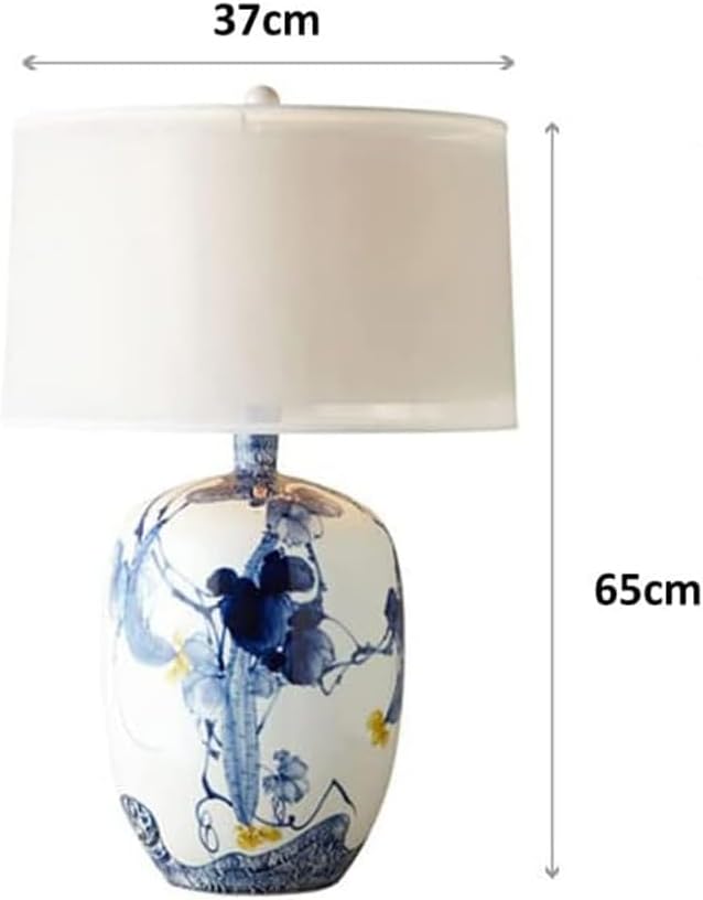 Blue and White Porcelain Table Lamp with Drum Shade P937234