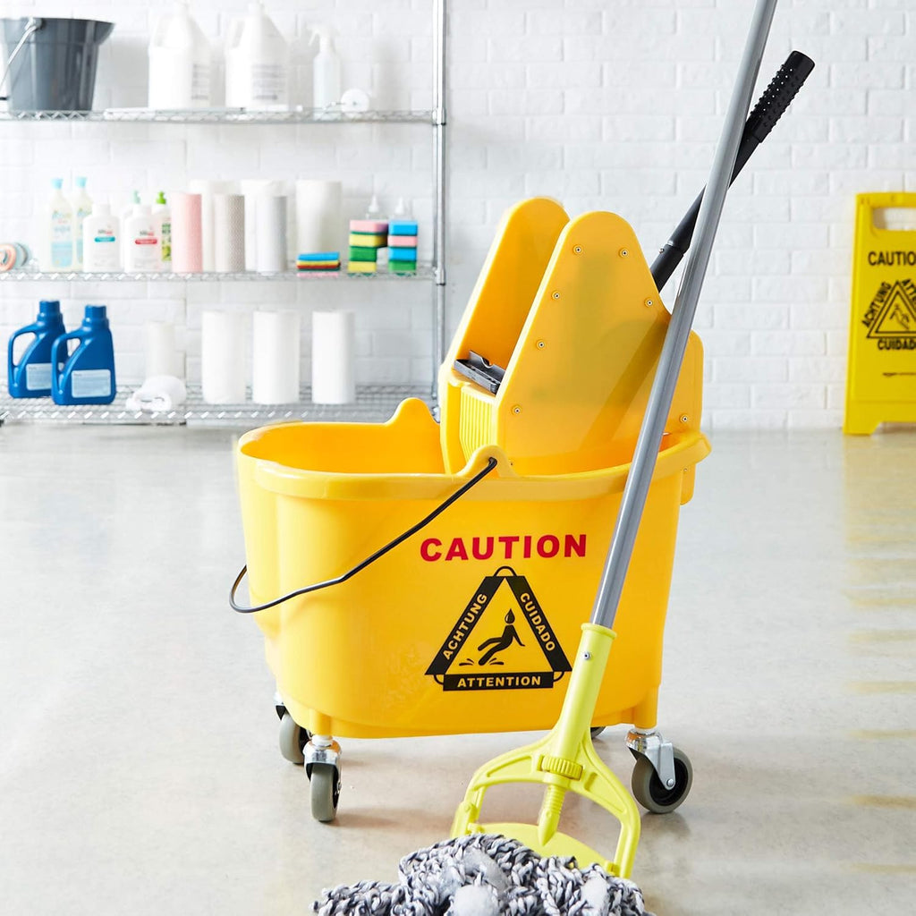 Rectangular Mop Bucket with Down Press Wringer, 35-Quart, Yellow G993015