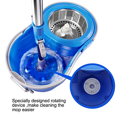 Mop Bucket with Wringer Set, Spin Mop with Easy Move Wheels, Stainless Steel Handle, 5 Microfiber Refills Z437
