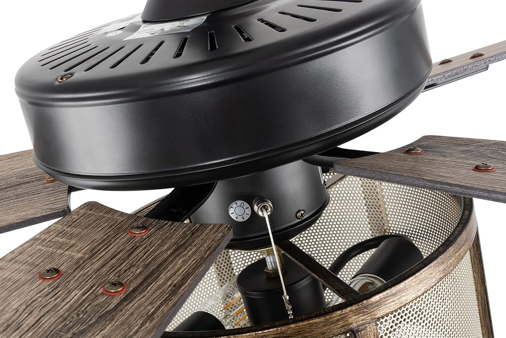 52" Farmhouse Ceiling Fan with Lights, Remote Control, 5 Reverse Blades, Quiet Motor, 3 Speed, Matte Black K2319