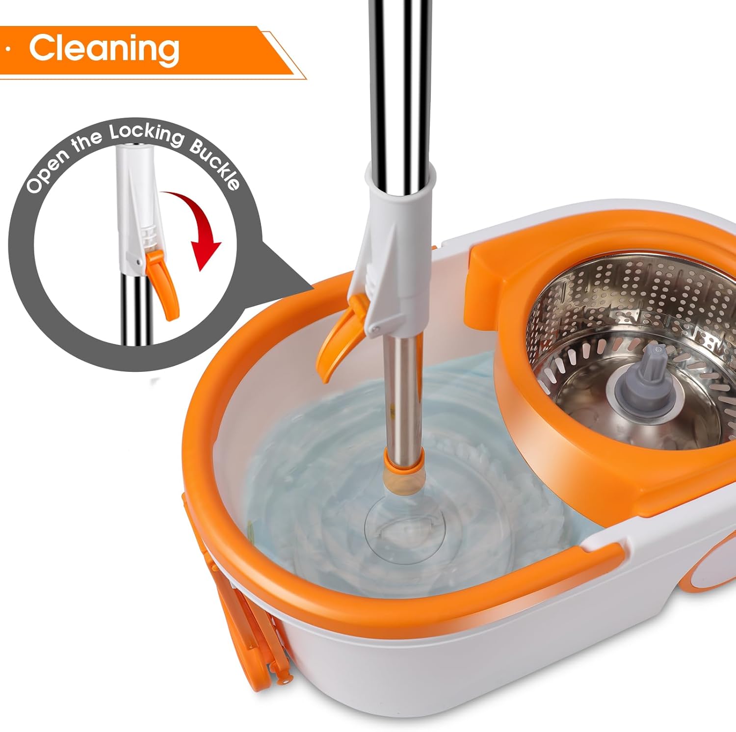 Spin Mop & Bucket with Wringer, Floor Cleaning, Stainless Steel, 7 Microfiber Refills, 57" Handle P81576