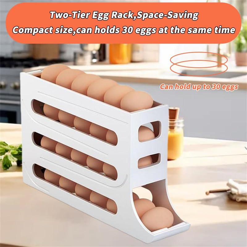 Egg Holder for Fridge, 30 Egg Container with Auto Rolling Tray E303
