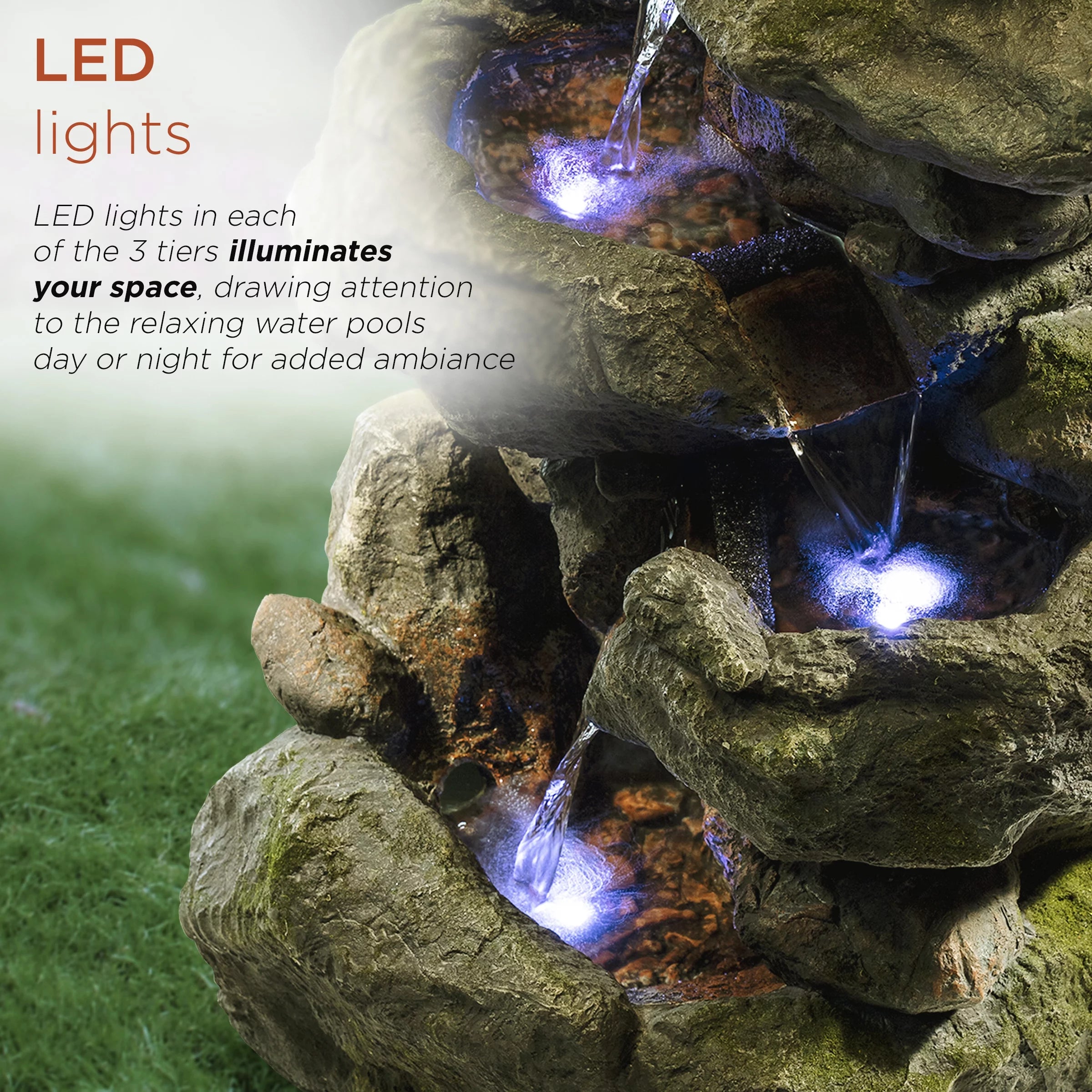 Outdoor 3-Tier Rock Cascading Tabletop Fountain K655
