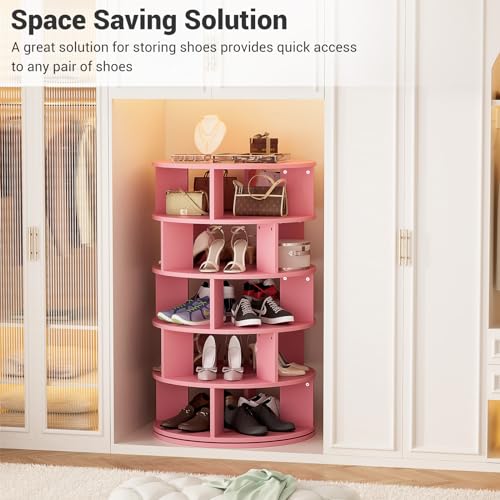 5-Tier Rotating Wood Shoe Rack for Closet, 360° Spinning Storage Tower I24839