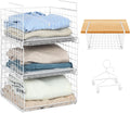 3-Tier Under Closet Shelf Basket Hanging Clothes Storage Organizer Space Saving Slides Under Shelves Stackable Cabinet Bins Foldable Metal Wire Rack with 2 hooks for Clothing Sweaters Bedroom