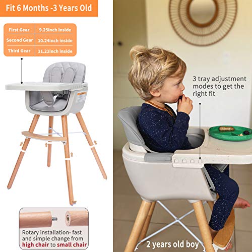 Convertible Wooden High Chair with Adjustable Legs and Dishwasher Safe Tray Q353