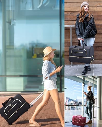 Rolling Duffel Bag with Wheels, 45L Carry-on Luggage with Shoes Compartment D218726