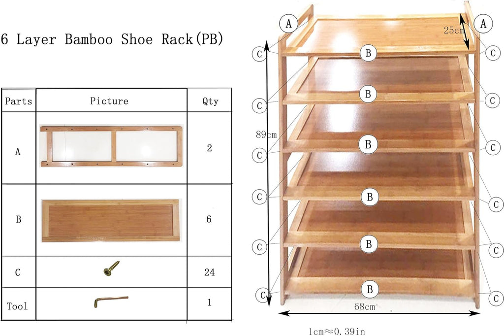 6 Tier Bamboo Shoe Rack for Entryway and Hallway A34779