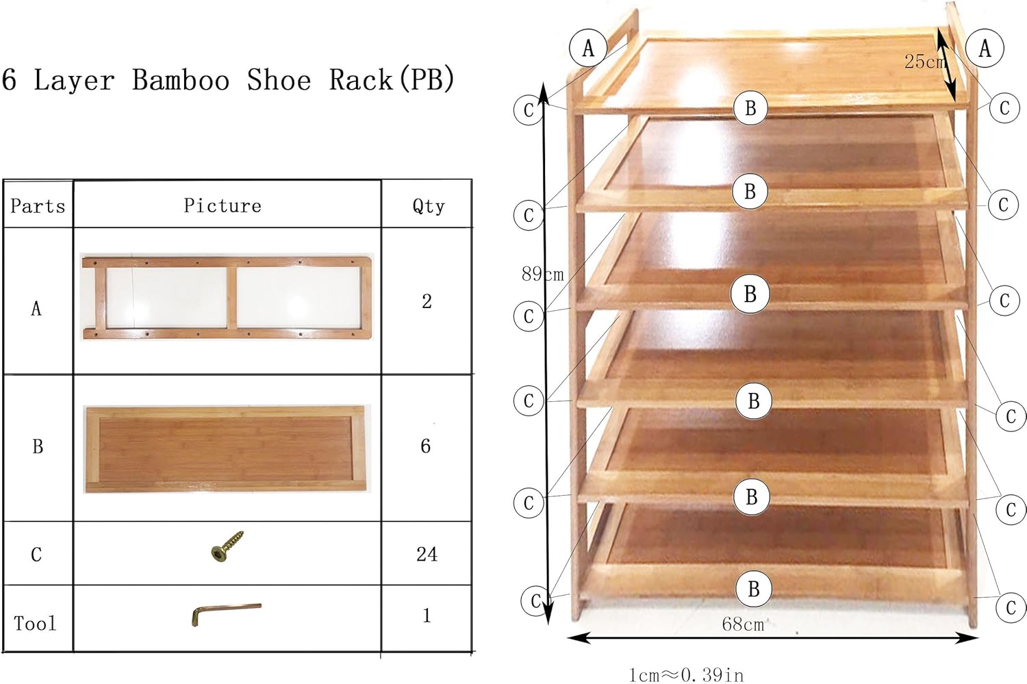 6 Tier Bamboo Shoe Rack for Entryway and Hallway A34779