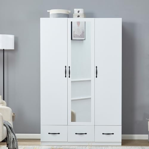 Rattan Armoire Wardrobe with 3 Doors, 4 Drawers and Mirror S20370