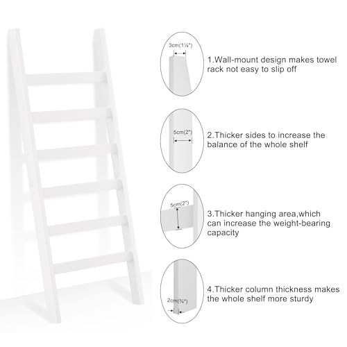 Bamboo Blanket Ladder, 6 Tier, 68.9 Inch Tall, White V9281