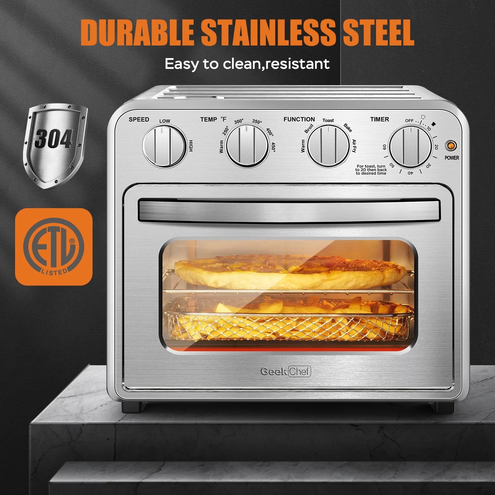 16QT Air Fryer Toaster Oven Combo, Oil-Free, Accessories Included O542399