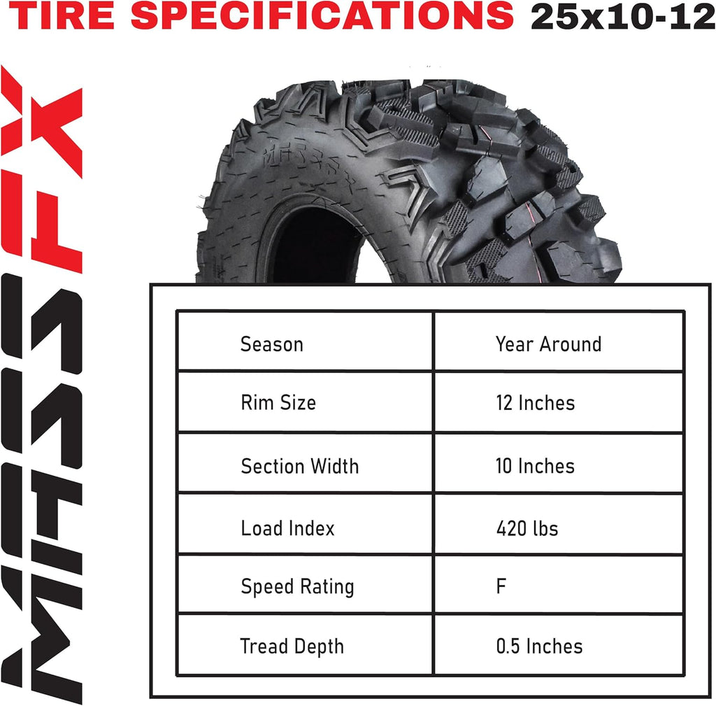 25x8-12 25x10-12 ATV UTV All-Terrain Tire Set 6 Ply Tubeless J457