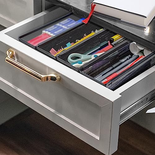 Mesh Drawer Organizer with Interlocking Arm, 9 x 3 x 2 Inches, Black U853