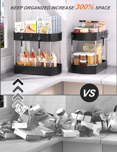 Under sink organizer and storage for kitchen or bathroom, black, 2 pack E75436