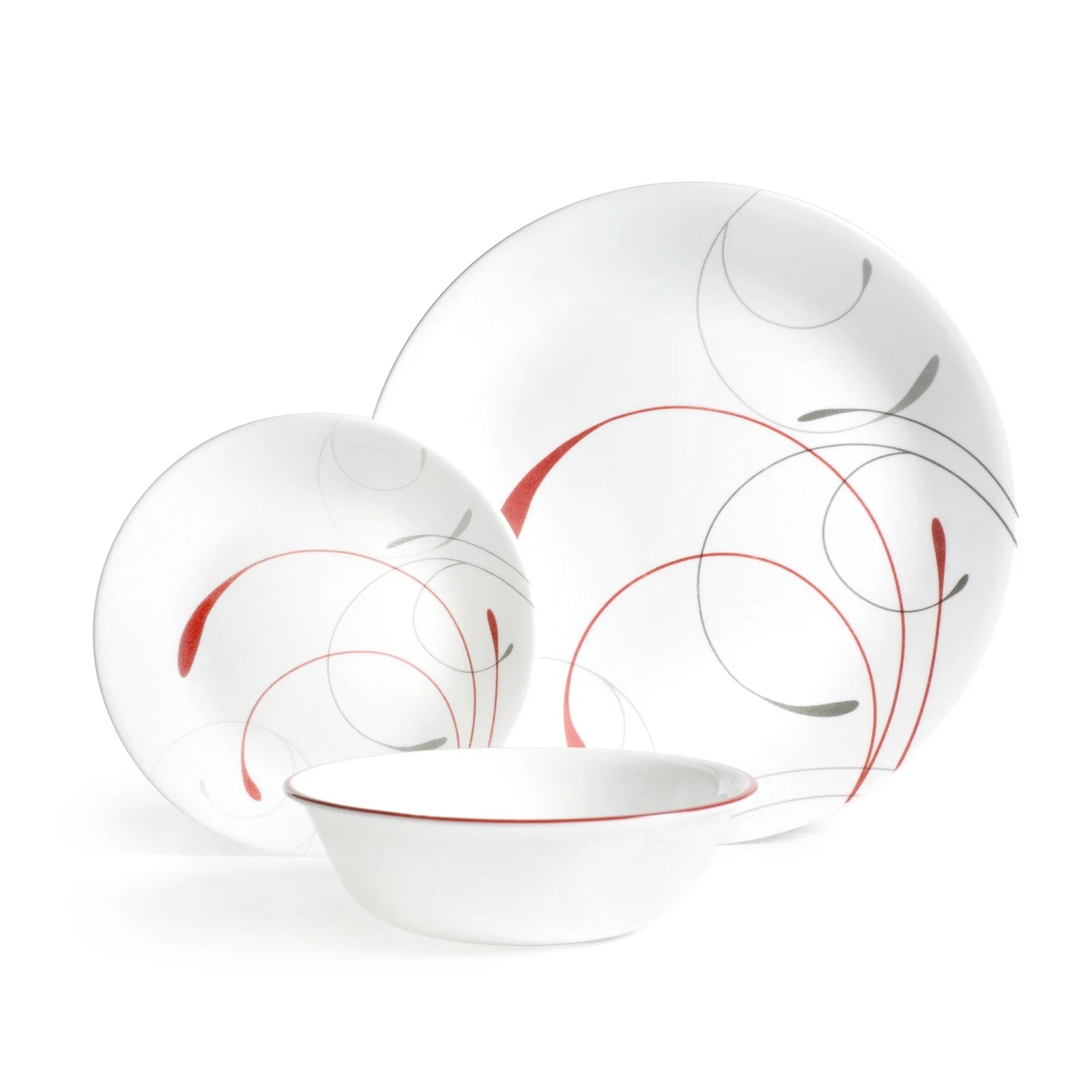 12-Piece White and Red Round Dinnerware Set S276