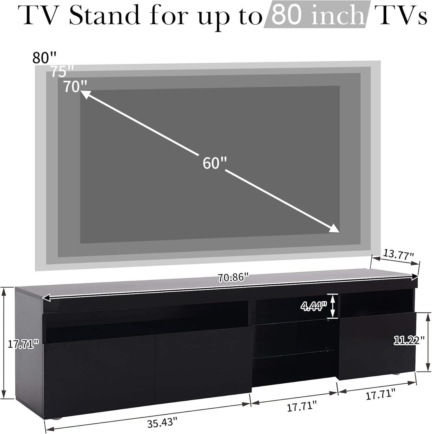TV Stand for TVs up to 80 Inch with LED Light and Storage K62542