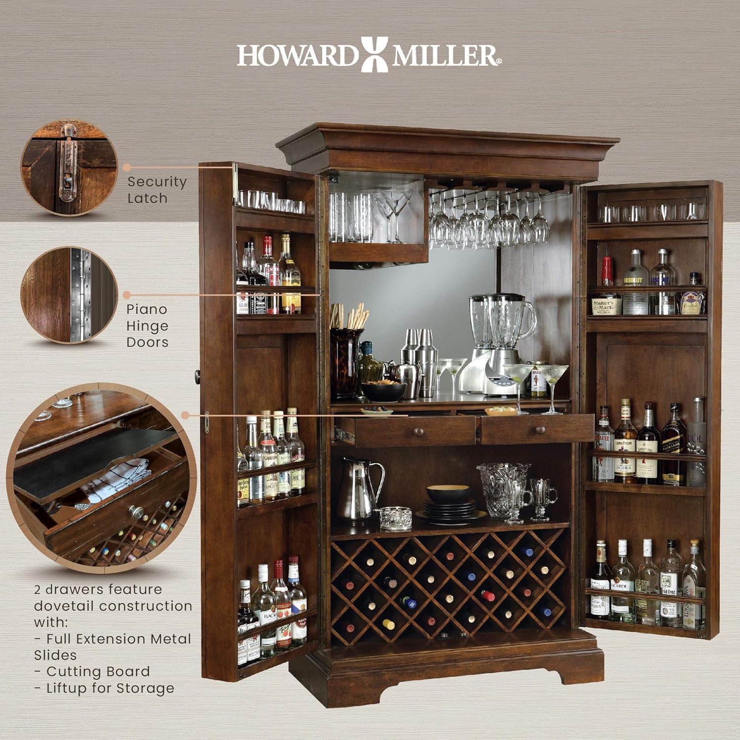 Wine & Bar Cabinet with Stemware Rack, 22 Bottle Storage H257480