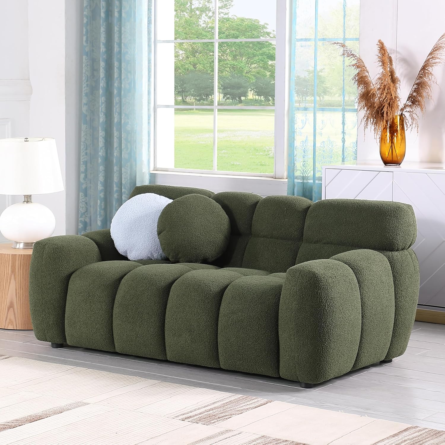 Modern Loveseat Sofa Olive Green Recliner Couch with Pillows Z75210