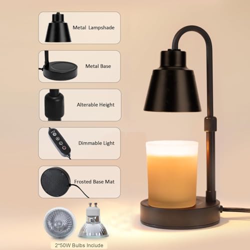 Candle Warmer Lamp with Timer and Dimmer, Adjustable Metal, Black D58822