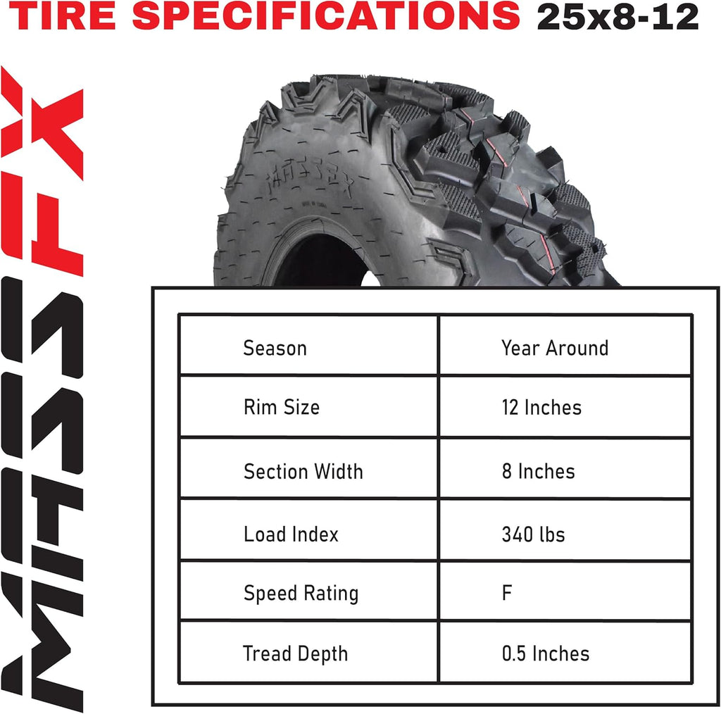 25x8-12 25x10-12 ATV UTV All-Terrain Tire Set 6 Ply Tubeless J457