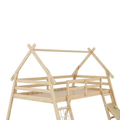 Loft Bed with Storage Shelves and Ladder for Kids Teens, Gray B47121