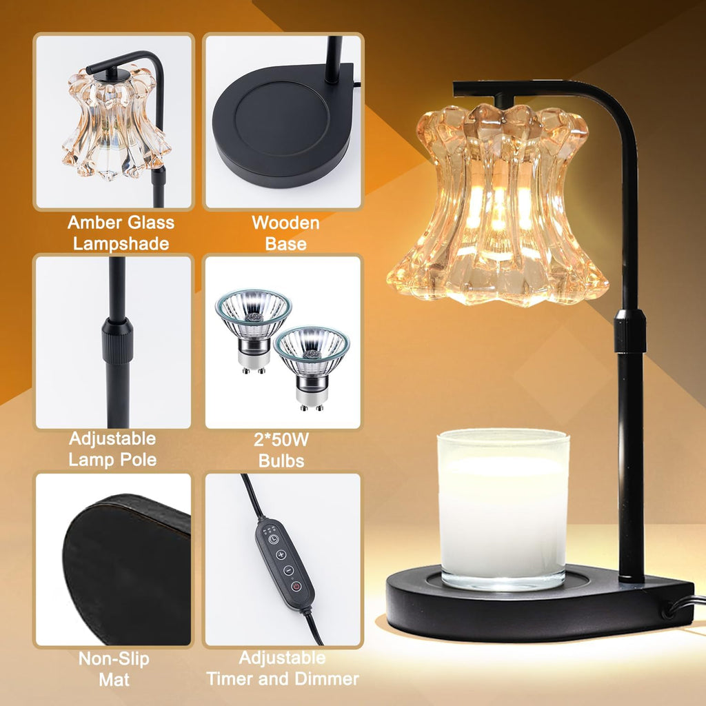 Candle Warmer Lamp with Dimmer and Timer, Adjustable Height, Black Y56739
