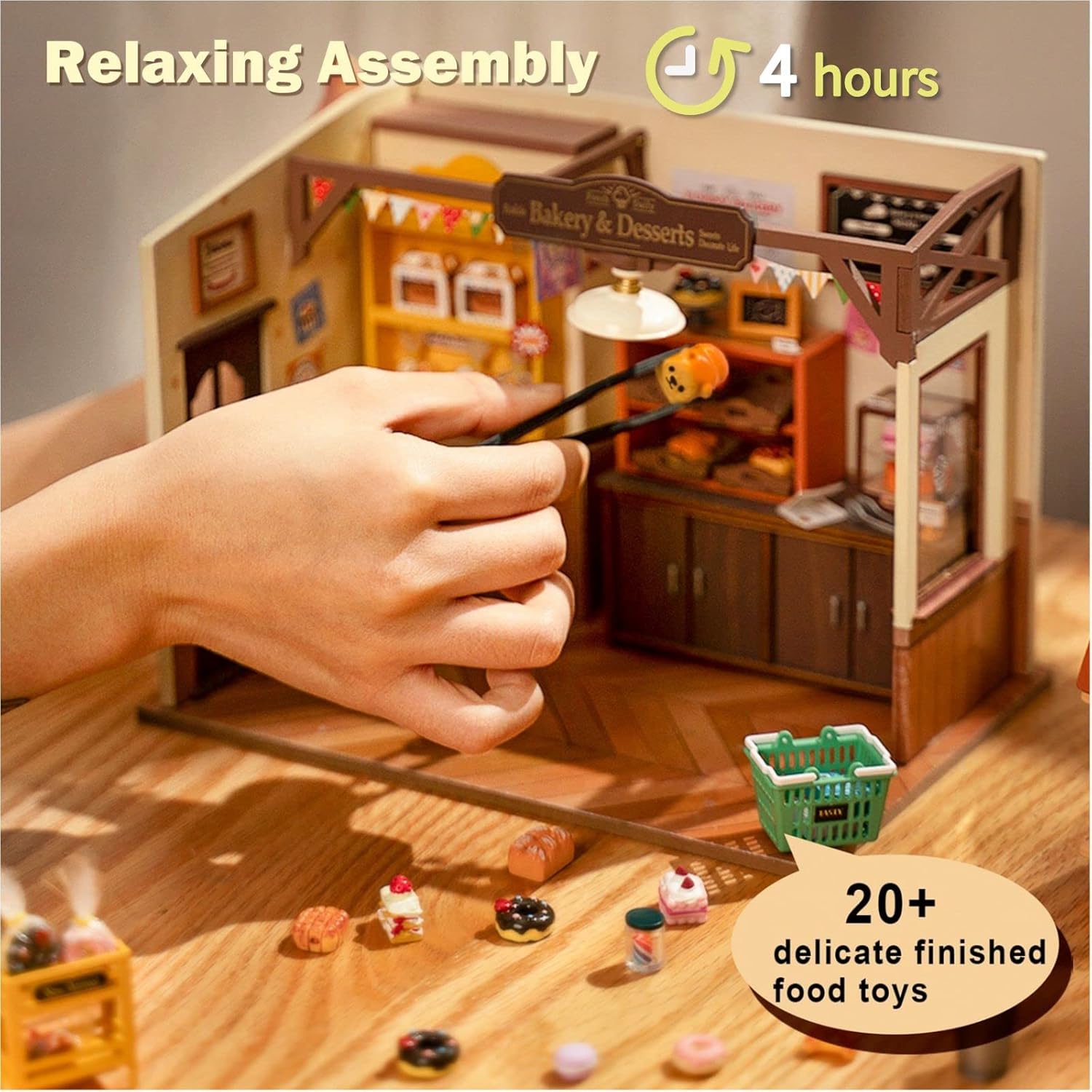 DIY Miniature Doll House Kit with LED Bakery Diorama Building Set W9198