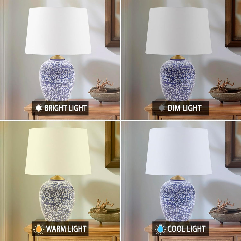 Ceramic Urn Table Lamp with Drum Shade, 22.5" Blue R62336