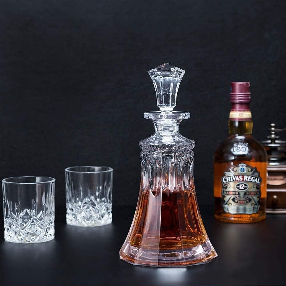 Whiskey Decanter Set with 4 Glasses, Crystal for Bourbon, Scotch, Vodka and Liquor, 9-Piece Z87684