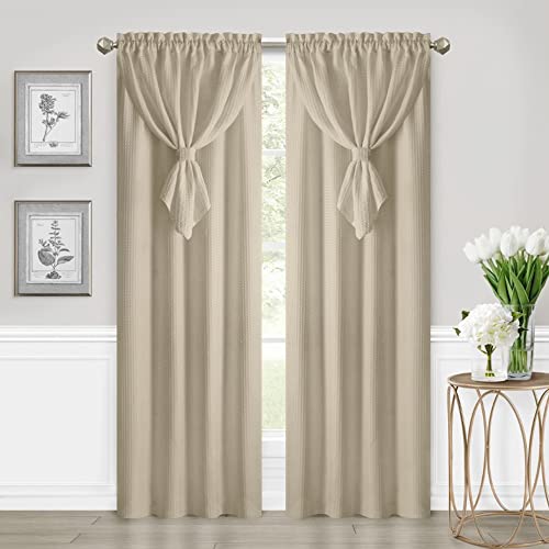 Allegra Window Curtain Panel with Attached Teardrop-Style Valance - 42 Inch Width, 84 Inch Length, 2-inch Rod Pocket - White - Ultra-Soft Light Filtering Fabric & Machine Washable by Achim Home Decor