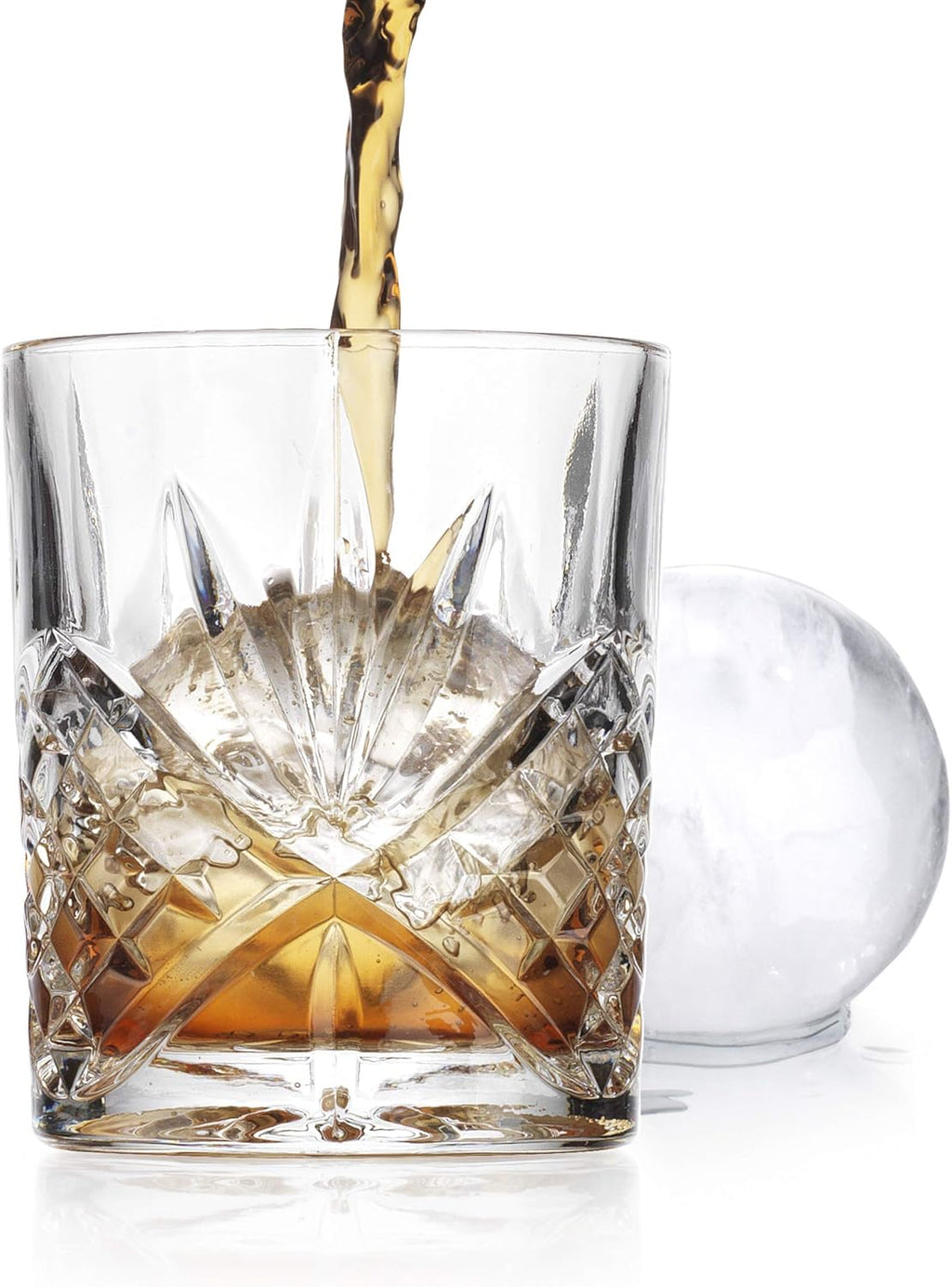 Whiskey Glasses with Ice Ball Sphere Mold, Set of 2 Q28746