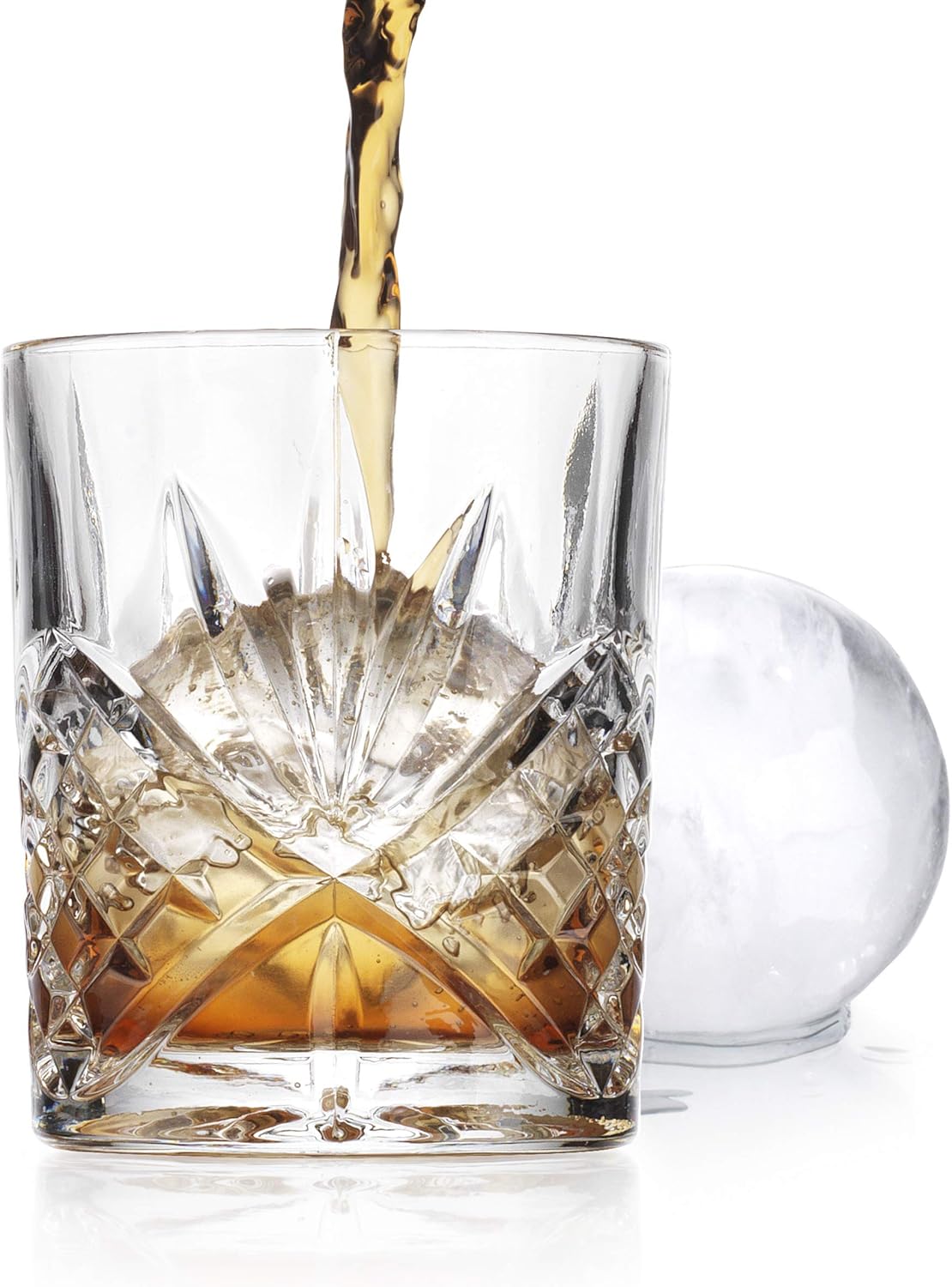 Whiskey Glasses with Ice Ball Sphere Mold, Set of 2 Q28746