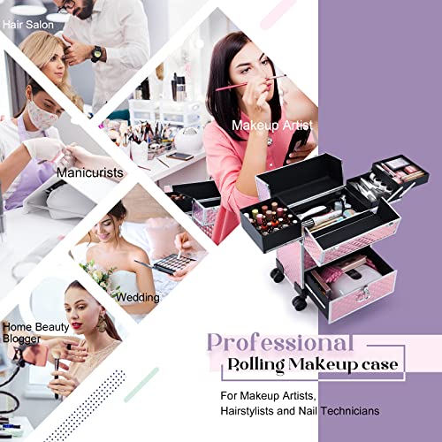 Professional Rolling Makeup Case with Compartments for Cosmetologists G289554