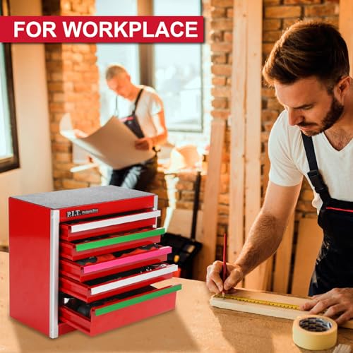 Mini Red Tool Box, Portable 5-Drawer Steel Storage Case for Home DIY G558407