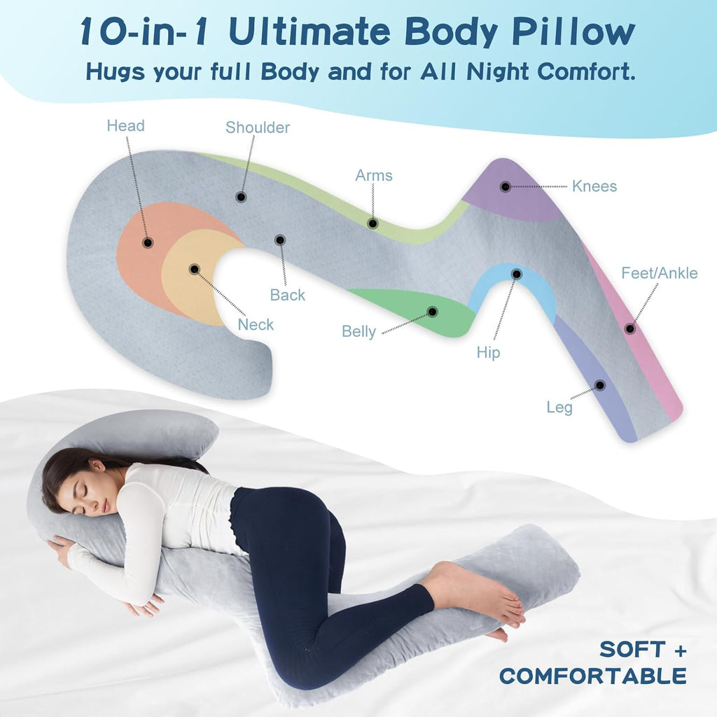 Swan Body Pillow for Adults, Adjustable Shredded Memory Foam, Side Sleeper with Cover L135
